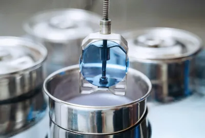 Close-up of optical lens manufacturing process